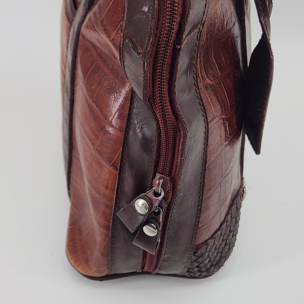 M.C.‎ Croc Embossed Leather Satchel Bag Brown Structured Handbag - Picture 7 of 16